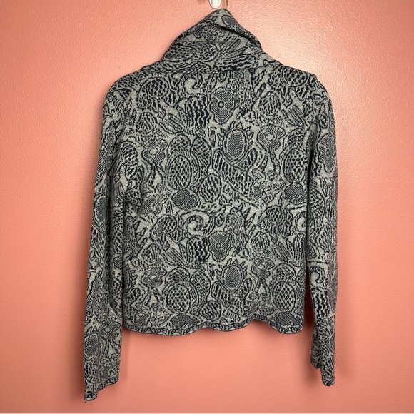 Mary made in Italy wool blend cardigan cowl neck sweater navy & gray medium - Picture 8 of 9